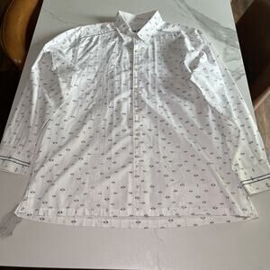 Tommy Bahama Shirt L White Long Sleeve Floral Embroidered Button All Over Print